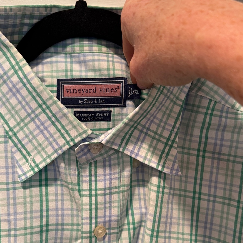 Vineyard Vines Murray Shirt in Green and Blue Check - Picture 2 of 2